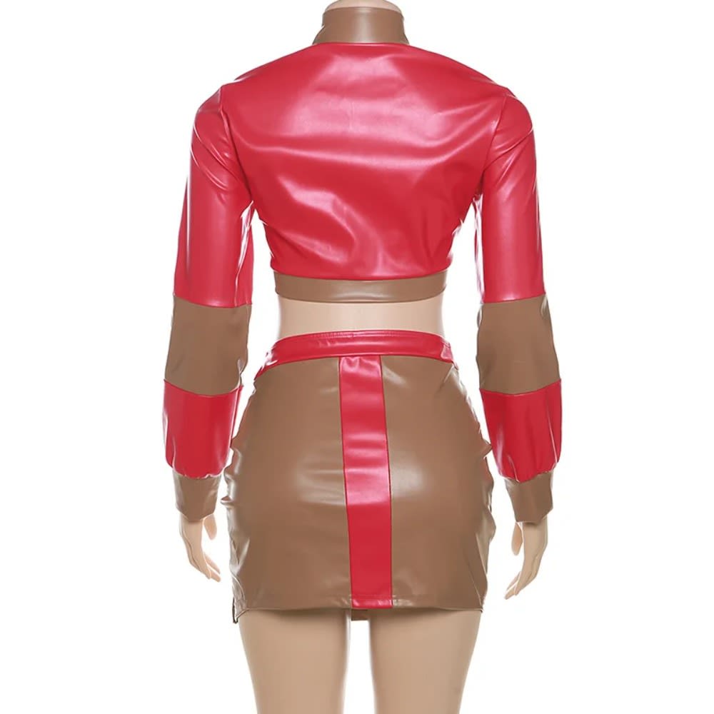 Color Block Patchwork 2 Piece Set Women's Crop Top & Mini Skirt Clubwear